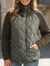 Patchwork Zipper Long-Sleeved Cardigan