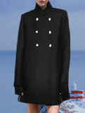 Solid color slim fit mid-length stand collar coat