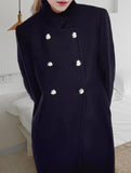 Solid color slim fit mid-length stand collar coat