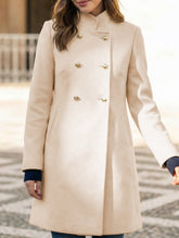 Solid color slim fit mid-length stand collar coat