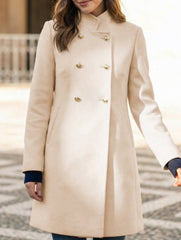 Solid color slim fit mid-length stand collar coat
