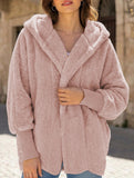 Loose-fitting solid color long-sleeved hooded jacket