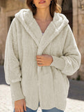 Loose-fitting solid color long-sleeved hooded jacket