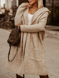 Collared hooded loose knit cardigan
