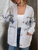 V-neck snowflake jacquard knit sweater