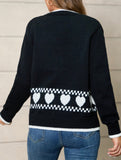 White-trimmed heart-patterned V-neck cardigan
