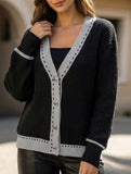 V-neck single-breasted striped cardigan