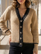 V-neck single-breasted striped cardigan