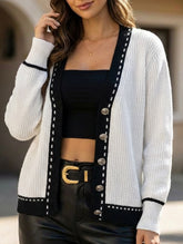 V-neck single-breasted striped cardigan