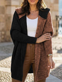 Versatile hooded color-blocked loose-fitting cardigan