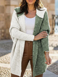 Versatile hooded color-blocked loose-fitting cardigan