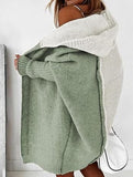 Versatile hooded color-blocked loose-fitting cardigan