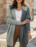 Versatile hooded color-blocked loose-fitting cardigan