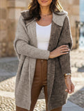 Versatile hooded color-blocked loose-fitting cardigan