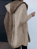 Versatile hooded color-blocked loose-fitting cardigan