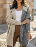 Versatile hooded color-blocked loose-fitting cardigan