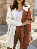Versatile hooded color-blocked loose-fitting cardigan