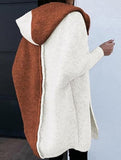Versatile hooded color-blocked loose-fitting cardigan
