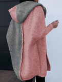 Versatile hooded color-blocked loose-fitting cardigan