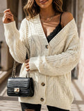 Retro loose cable knit lantern sleeve cardigan