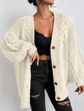 Retro loose cable knit lantern sleeve cardigan