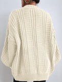 Retro loose cable knit lantern sleeve cardigan