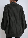Retro loose cable knit lantern sleeve cardigan