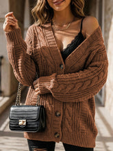 Retro loose cable knit lantern sleeve cardigan