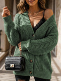 Retro loose cable knit lantern sleeve cardigan