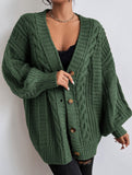 Retro loose cable knit lantern sleeve cardigan