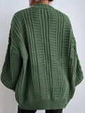 Retro loose cable knit lantern sleeve cardigan