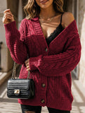 Retro loose cable knit lantern sleeve cardigan