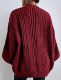 Retro loose cable knit lantern sleeve cardigan