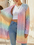 Striped gradient rainbow knit cardigan