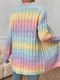 Striped gradient rainbow knit cardigan