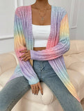 Striped gradient rainbow knit cardigan