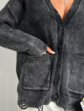 Vintage distressed washed and ripped knit cardigan