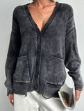 Vintage distressed washed and ripped knit cardigan