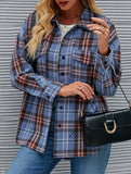 Stylish single-breasted plaid loose wool shirt for women