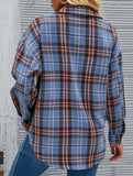 Stylish single-breasted plaid loose wool shirt for women