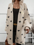 Versatile beige heart-patterned long cardigan