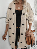 Versatile beige heart-patterned long cardigan