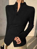 Asymmetric High Neck Knit Top Long Sleeve_CWOCAL01571