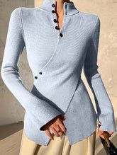 Asymmetric High Neck Knit Top Long Sleeve_CWOCAL01571