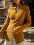 Asymmetric High Neck Knit Top Long Sleeve_CWOCAL01571
