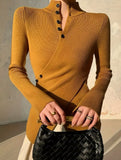 Asymmetric High Neck Knit Top Long Sleeve_CWOCAL01571