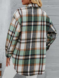 Long-sleeved cardigan collared loose plaid wool shirt