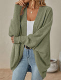 Solid color mid-length knitted cardigan