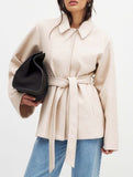 Solid Lapel Button Wool Blend Belt Coat_CWOCAL01727