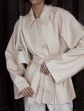 Solid Lapel Button Wool Blend Belt Coat_CWOCAL01727